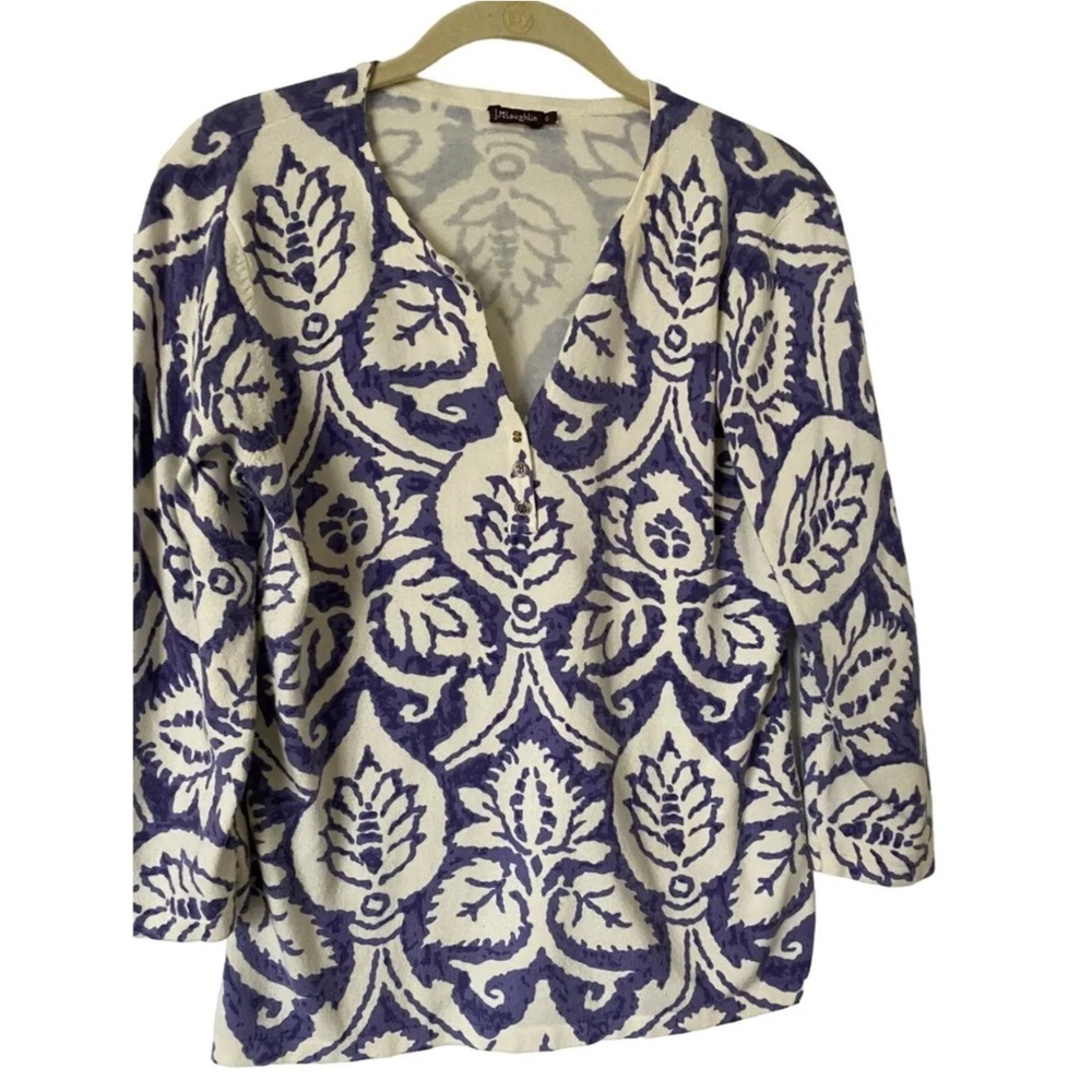J.McLaughlin Top Sm. Watercolor Cream Leaf Artistry Print VNeck Preowned